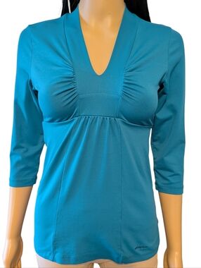 Patagonia Teal Respite Shirt 3/4 Sleeve V Neck